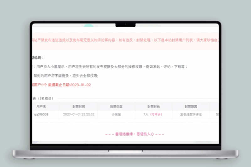 Zibll主题禁封用户公示页面（php8.0修改版）-专注于利州本地信息和服务为一体的网站利州江畔