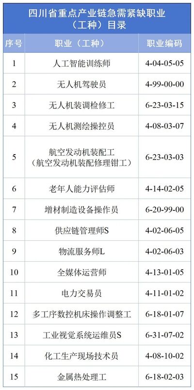 四川重点产业链急需紧缺15个职业（工种）-专注于利州本地信息和服务为一体的网站利州江畔